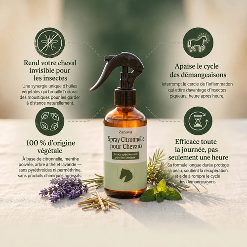 Zanova - Spray naturel anti-insectes pour chevaux et poneys
